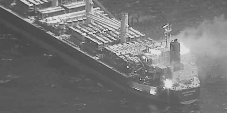 Chinese Oil Tanker True Confidence Attacked by Houthi Militia Missiles in the Red Sea