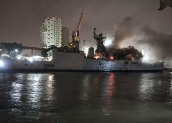Indian Warship Damaged by Fire at Dockyard 